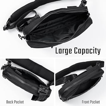 TACTICAL_GEEK Cache L3 EDC Sling Bag Chest, Lightweight Shoulder Daypack, 500D Nylon, Travel Hiking Concealed Carry, Crossbody Bag, Tactical Backpack, Hiking Ambidextrous Strap Black