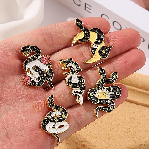 Miniatura 6 de ROFARSO Broche esmaltado con diseño de animales, diseño de conejo, serpiente, zorro, cuervo, flor, arbusto, planta, juego de alfileres de solapa,