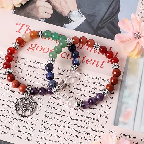 Miniatura 4 de Eigso 2 pulseras de 7 chakras con colgante de símbolo de árbol de la vida para hombres y mujeres