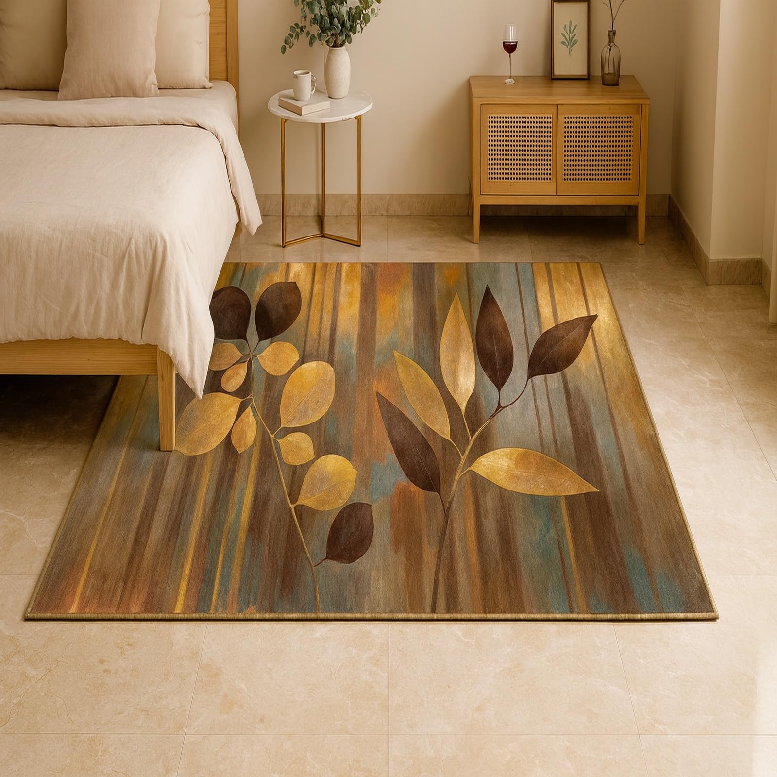 Dywan do salonu, 150 x 200 cm, kwiatowy żółty brązowy, dywan do salonu, jadalni, gabinetu, dywanik nocny, sypialnia