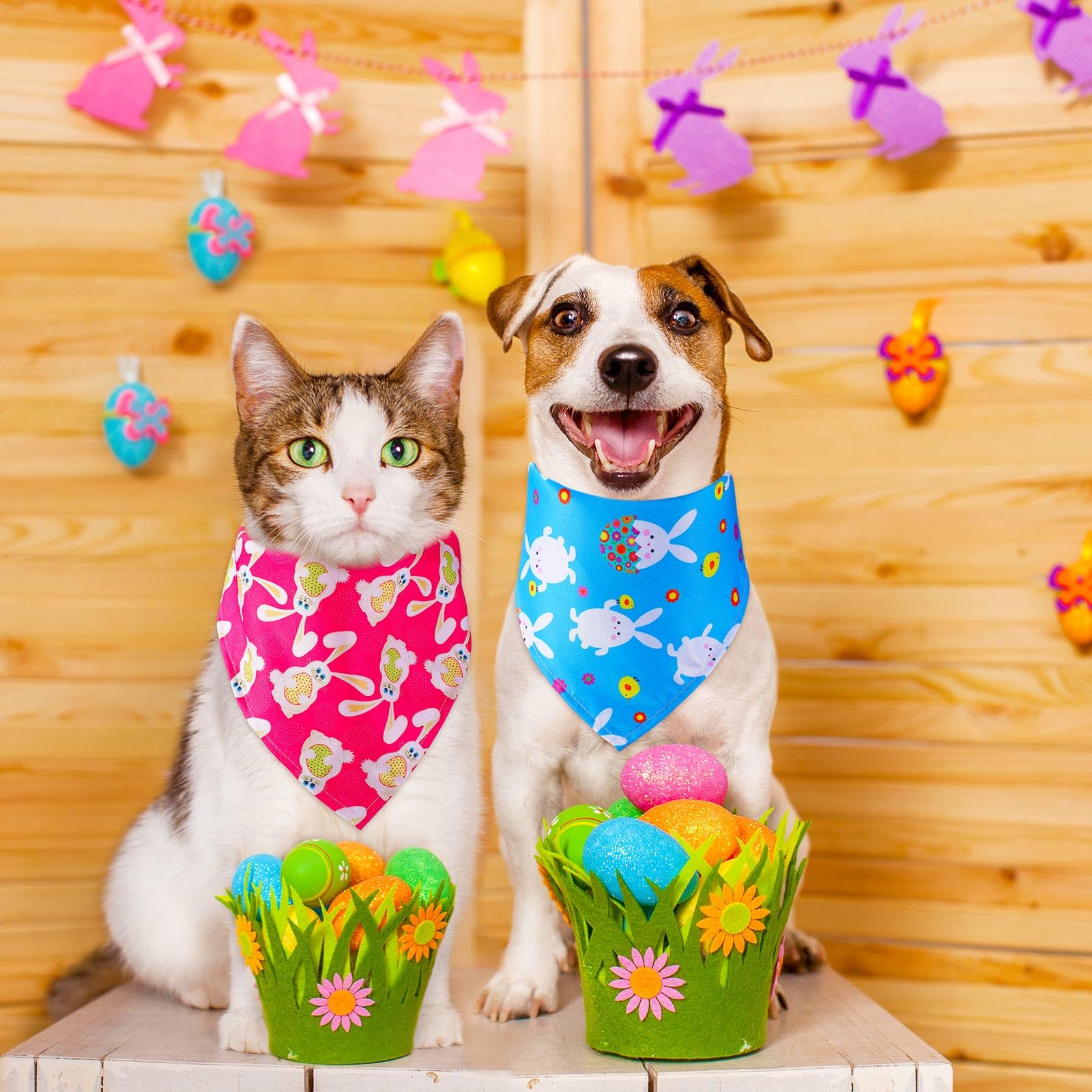 Oster-Hundehalstücher, Ostereier und Hase, Karotte, Hundeschal für Jungen und Mädchen, Urlaubstücher für Hunde, Frühlingsdreieck-Lätzchen, Haustier-Schal, Halstücher für kleine, große