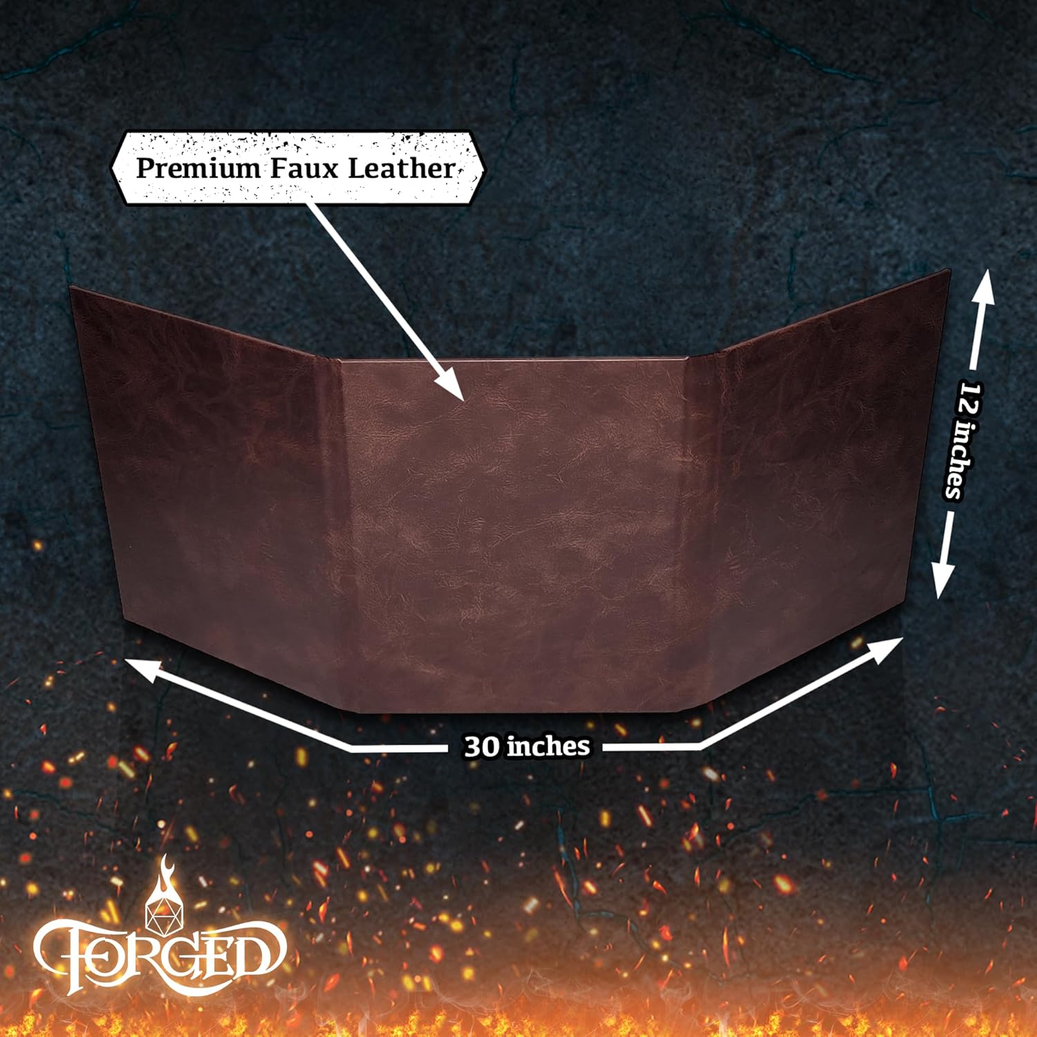 Game Master Screen - 30in Portrait DM Screen Compatible with Dungeons and Dragons and Other TTRPG - Faux Dragon Skin with Clear Dry Erase 8.5 x 11 Pockets - Slipcase Stores with DND Books - Brown