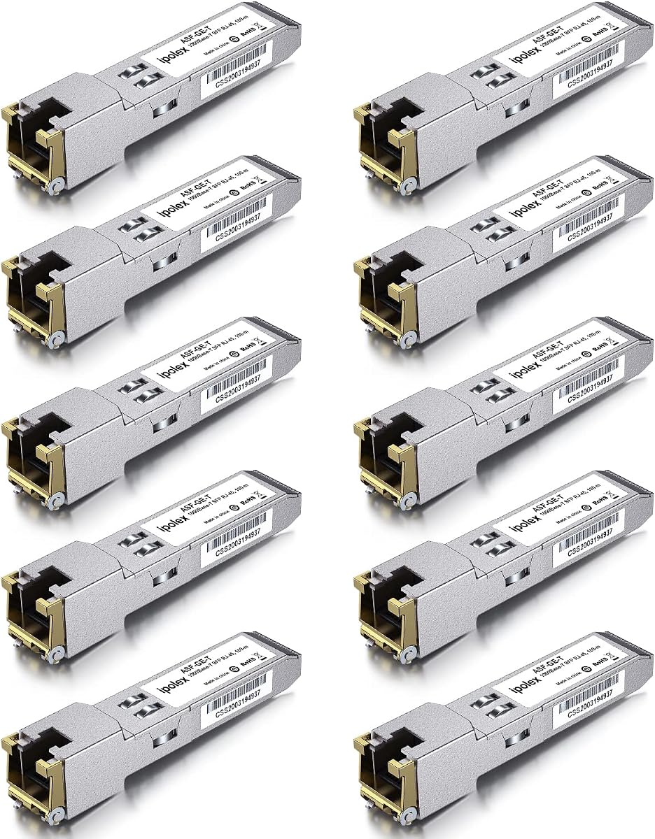 ipolex 1.25G SFP Copper Transceiver, 1000Base-T SFP to RJ45 SFP Module, Up to 100m,Gigabit SFP RJ45 Transceiver for Cisco, Ubiquiti UF-RJ45-1G, Mikrotik, Intel, Fortinet, Netgear and More, 10 Pack