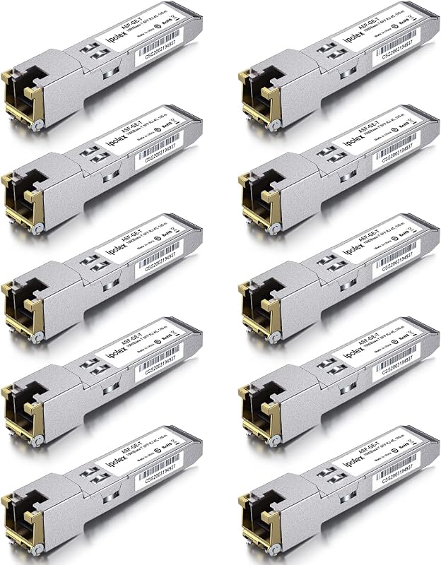 ipolex 1.25G SFP Copper Transceiver, 1000Base-T SFP to RJ45 SFP Module, Up to 100m,Gigabit SFP RJ45 Transceiver for Cisco, Ubiquiti UF-RJ45-1G, Mikrotik, Intel, Fortinet, Netgear and More, 10 Pack