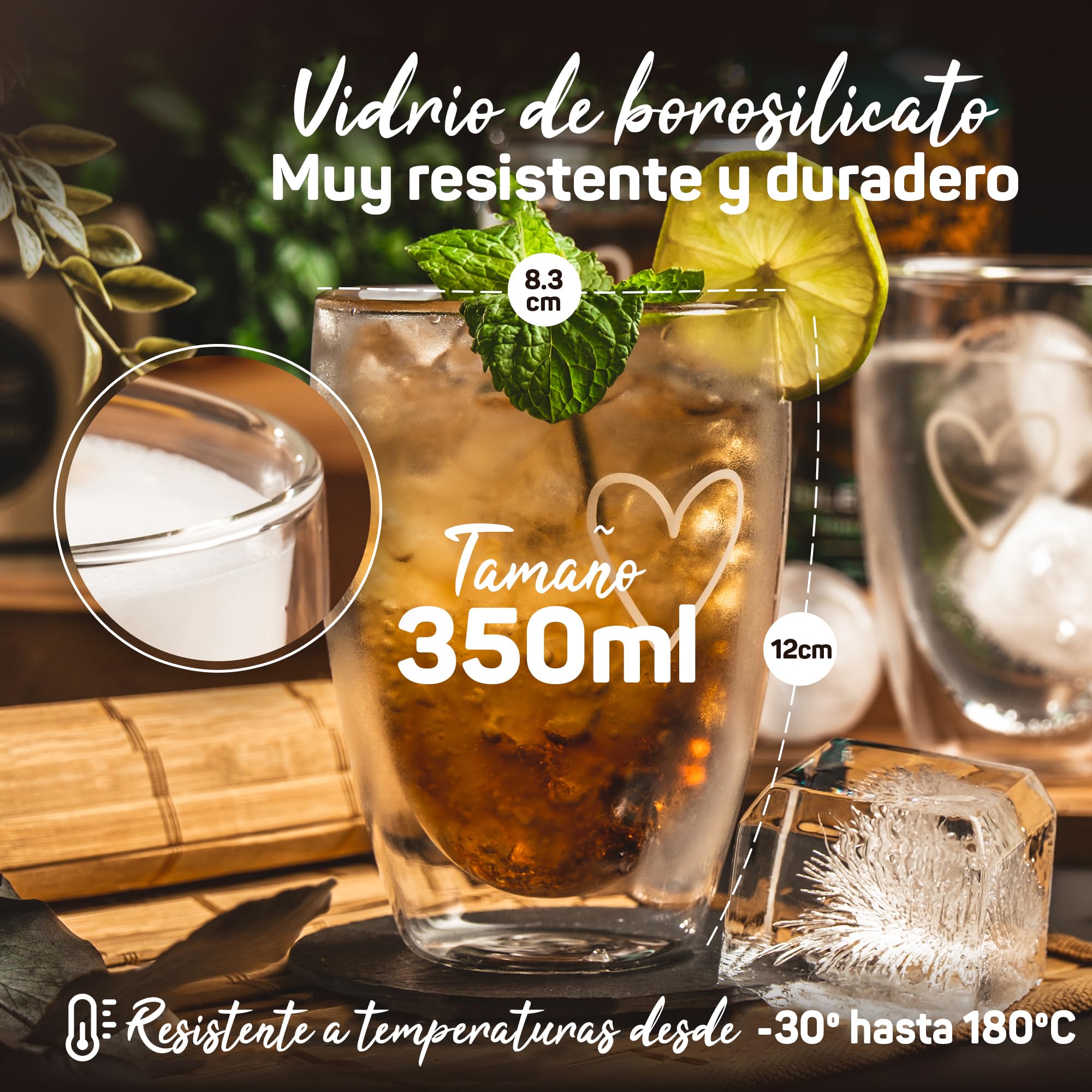 ElbFuchs® Tazas de Café de Cristal [4x350ml] Vasos de Doble Pared | Tazas cafe con leche | Vasos de cristal para Té, Café | Regalo original mujer cumpleaños, amiga, madre, boda para novios