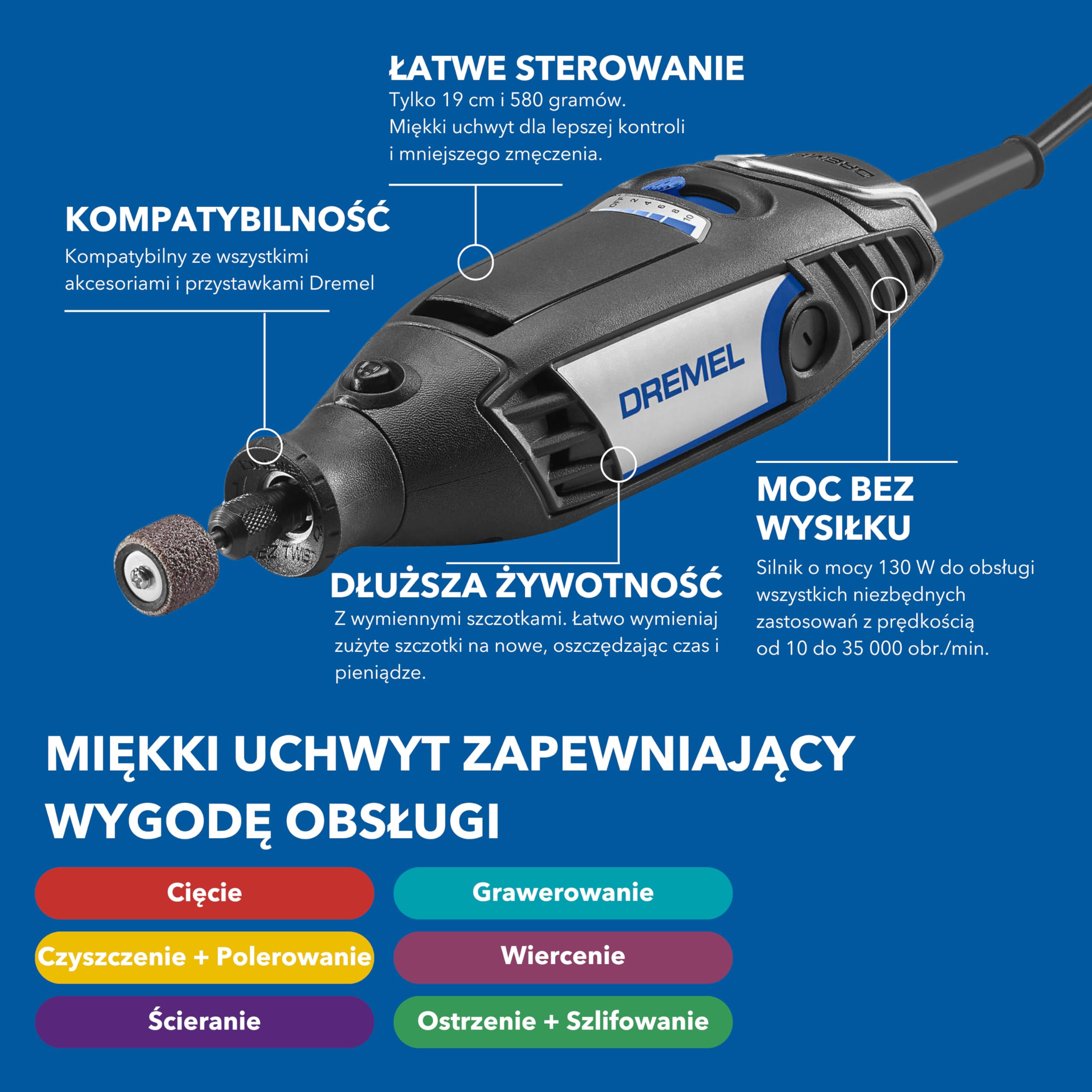 Dremel 3200 Rotatory Tool 130 W, zestaw narzędzi wielofunkcyjnych z 1 elastycznym uchwytem na trzonek, 90 akcesoriów, zmienna prędkość 10.000 – 35.000 obr./min do cięcia, carvingu, piaskowania