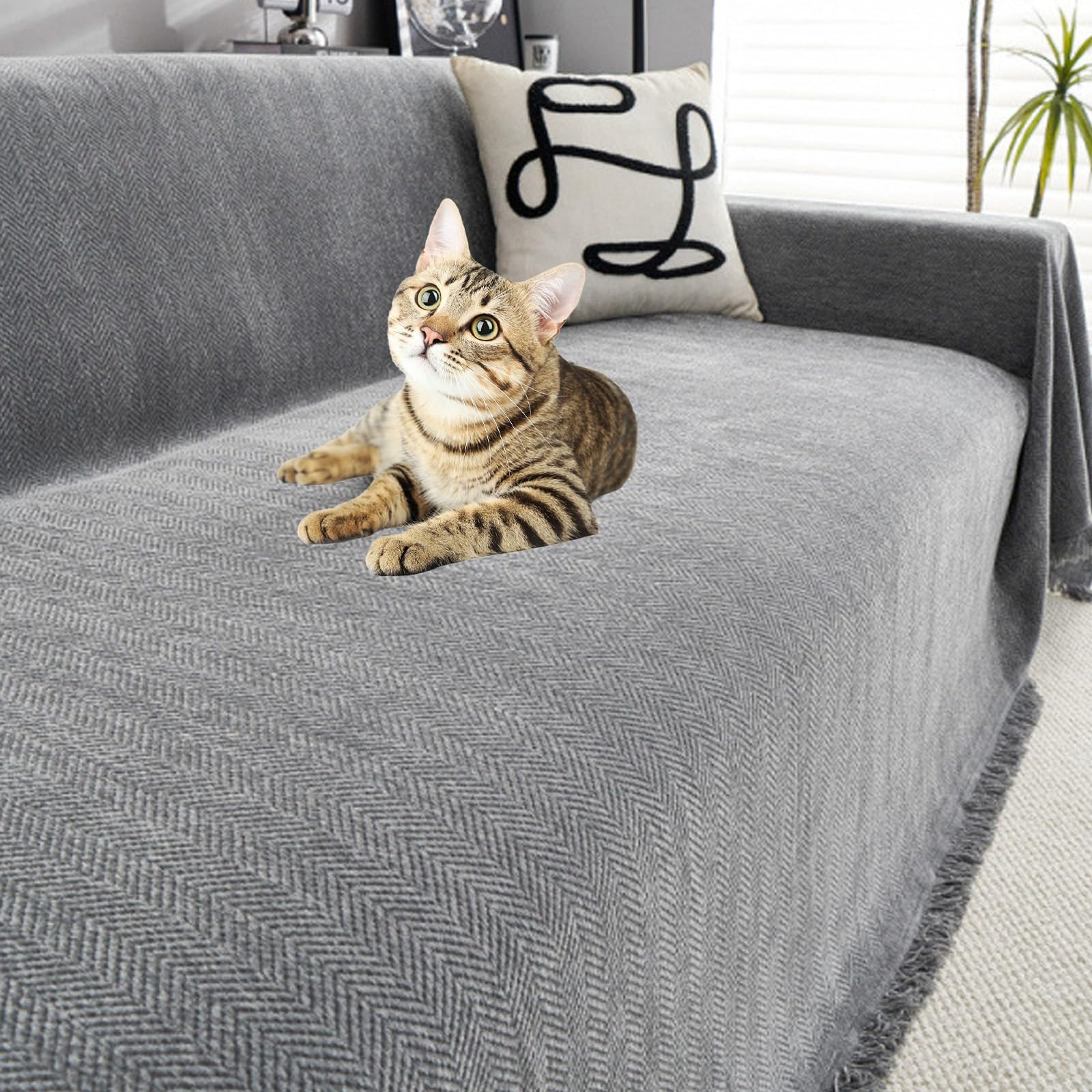 ZJEQZH Sofa Throw, Herringbone, Chenille, Extra Large, Grey, 180cm x 380cm