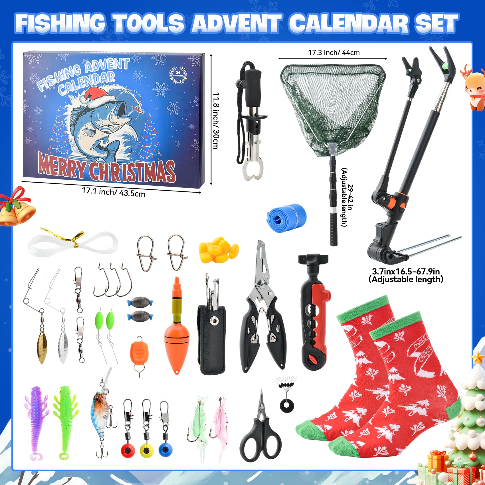 Calendario dell'Avvento per Pescatori 2025-24 Accessori da Pesca Premium - Calendario Avvento Pesca 2025 Appassionati di Pesca