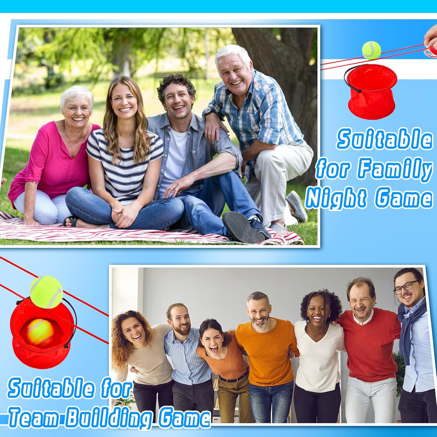 Soulchen 13 Pcs Team Building Game with Buckets and Balls Set Family Fun Group Games Challenge Outdoor Team Building Activities for Game Sports Day Activity Family Night or Party (Red)