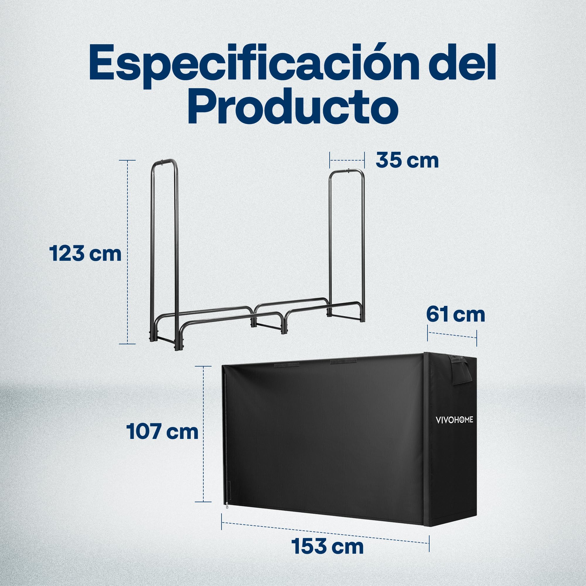 VIVOHOME Estante Metálico para Leña con Cubierta Impermeable, 153×35×123cm Soporte de Leña para Chimenea Organizador Jardín, Almacenamiento Interior y Exterior