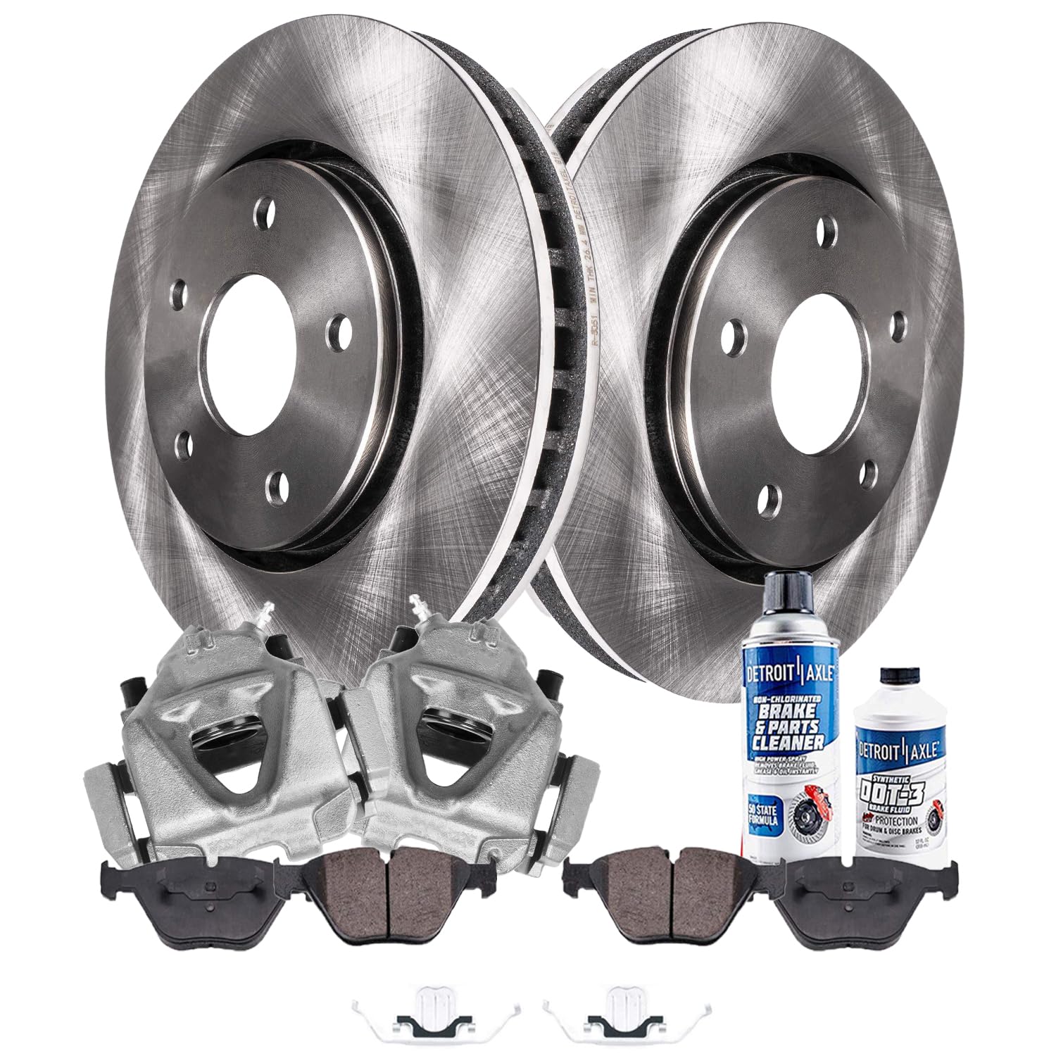 Detroit Axle - Front Disc Rotors Brake Pads Calipers with Bracke