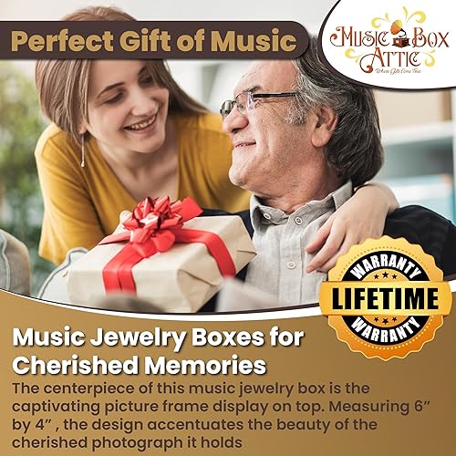 Miniatura 6 de Moderno joyero musical con marco de fotos de 4 x 6 con motivos florales, muchas canciones para elegir, vals de carrusel