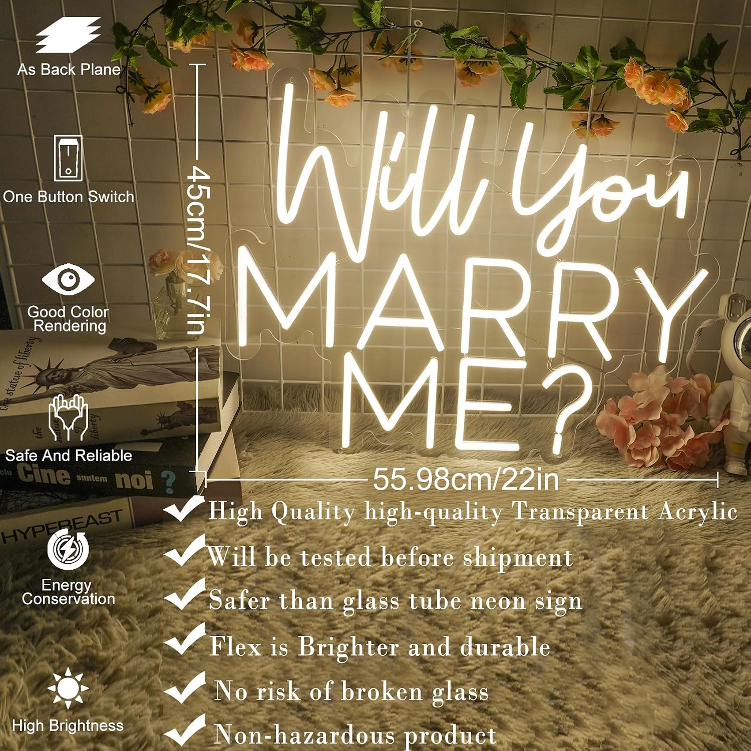 Will You Marry Me Neon Signs for Wedding Proposal Large Marry Me sign Led Neon Light Sign Decor for Engagement Birthday Party Bar Bedroom