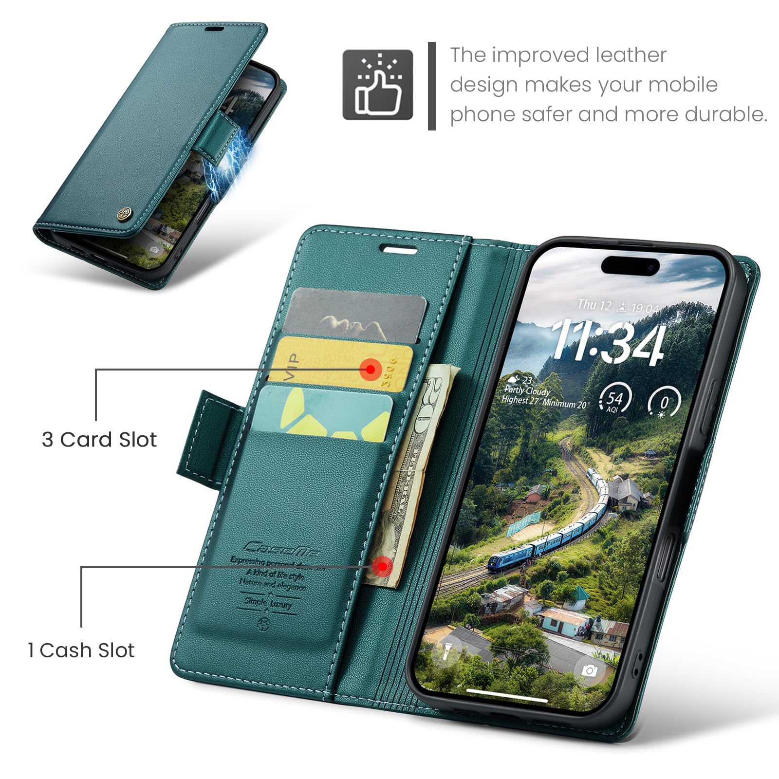 Coque Portefeuille IPhone 16 Pro Max - Cuir PU - Cartes + Béquille - Anti-choc