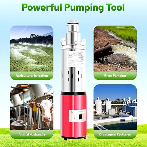 Miniatura 7 de CAJUCA Bomba sumergible de pozo profundo, 12V60Hz, 3500RMin, cabeza de 98.43 pies, bomba de agua de acero inoxidable con latón adicional