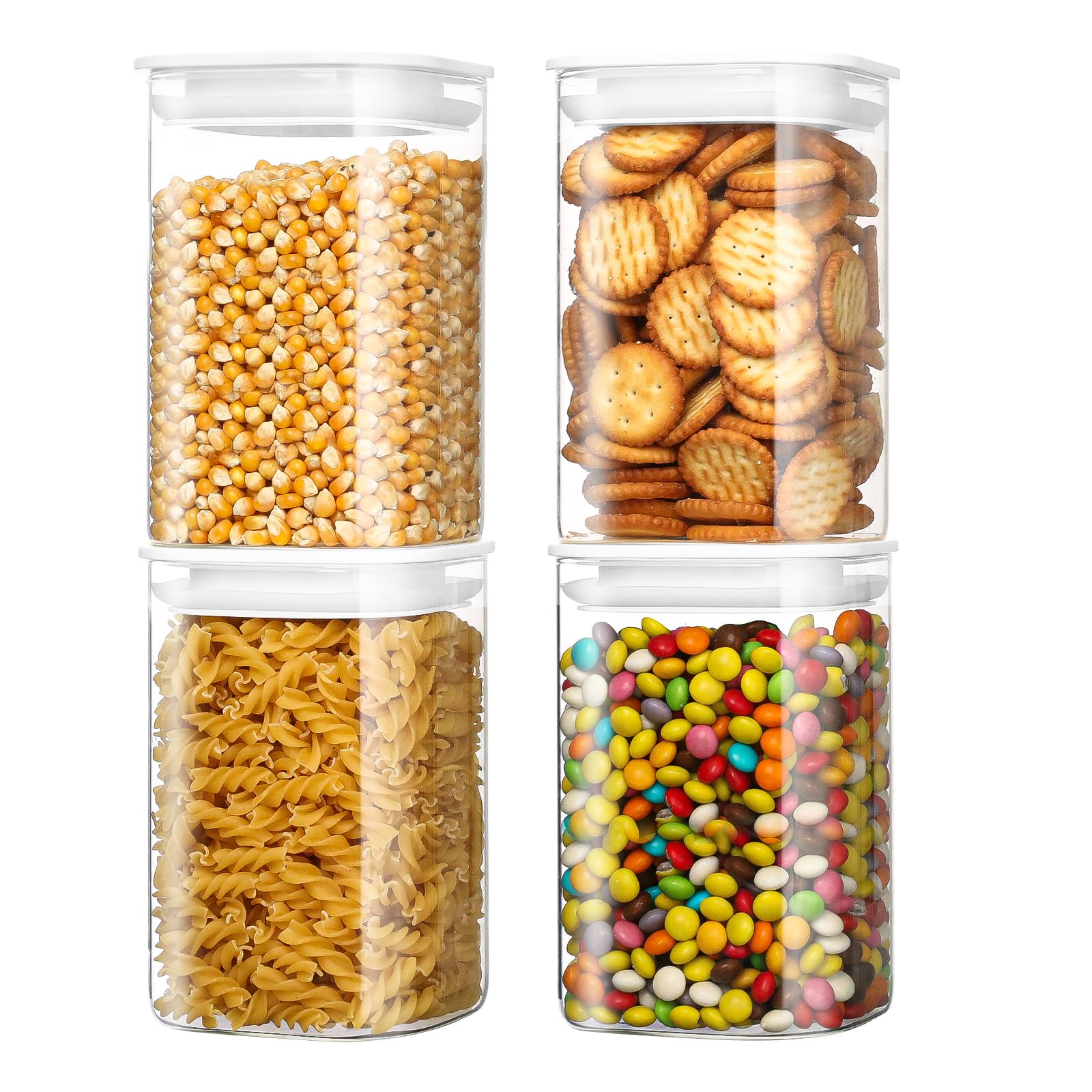 Cozary Tarros de Cristal con Tapa Hermética 4 pcs 1100ML, Botes de Cristal sin BPA, Frascos de Vidrio Aptos Lavavajillas, Botes Cocina Almacenaje para Pasta, Café, Arroz