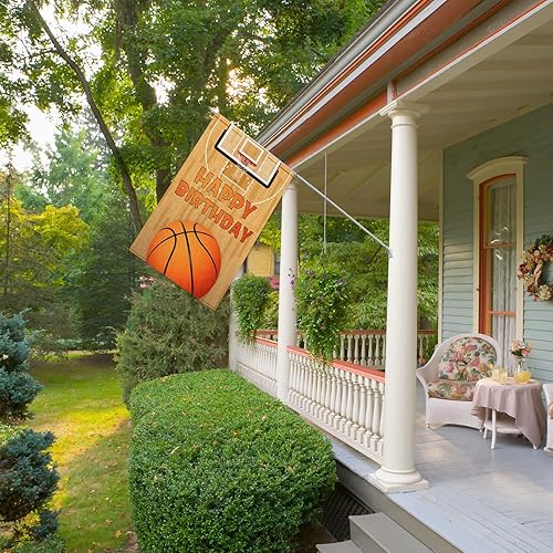 Miniatura 4 de INNORU Bandera de jardín de baloncesto con texto en inglés Happy Birthday, letrero de fiesta de cumpleaños para niños y niñas, adultos, fiesta de