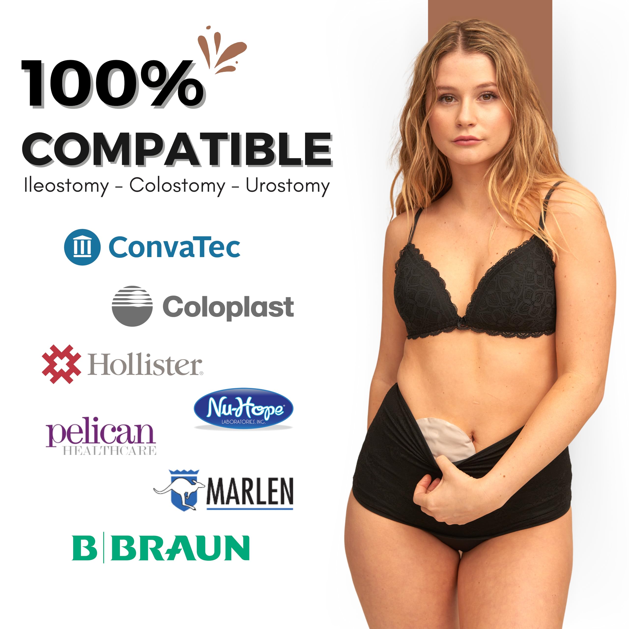SIIL Stomabeutel Bezuege mit Clip - Intimate Body Wrap Schwarz mit Stoma Tasche
