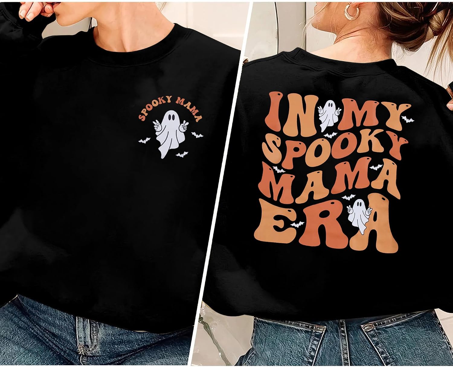in My Spooky Mama Era Sweatshirts Women Cute Mom Halloween Shirts Spooky Season Sweatshirt Ghost Fall Pullover Tops