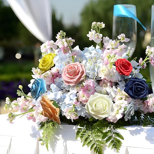 Miniatura 3 de [25 piezas] Rosas artificiales con tallo largo, rosas falsas de espuma de tacto real para decoración, bricolaje, ramos de boda, centros de mesa,