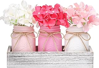 Valentines Mason Jar Centerpiece for Table with Wood Tray, Pink Painted ...