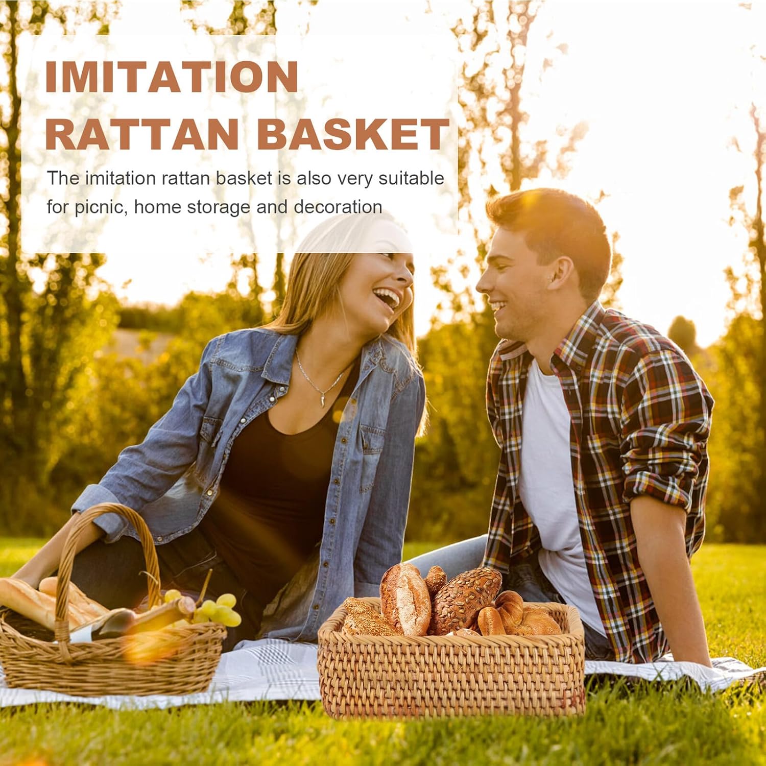 Homoyoyo Hand-woven Rattan Desktop Organizer Basket, Small Square 20x14x7cm, Decorative Snack and Sundries Storage Basket for Home and Office