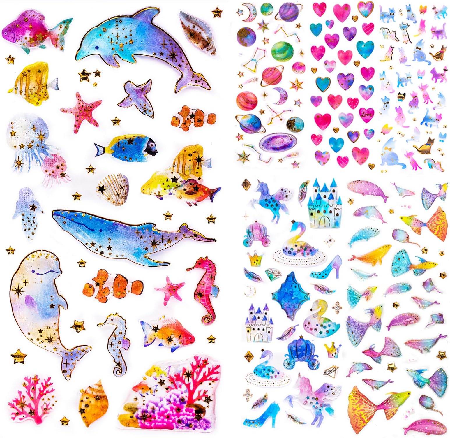 Cute Craft Stickers, Aesthetic Glitter, Tear-Resist, Waterproof Decals for Laptop, Water Bottle, Hydroflasks, Scapbooking, Planner Pack for Teens, Girls, Kids - Classic