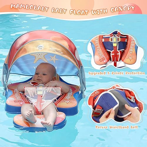 Miniatura 8 de Flotadores de bebé para piscina con dosel extraíble, protección solar UPF 50+, toldo de Mambobaby Flotador no inflable, suave, impermeable,