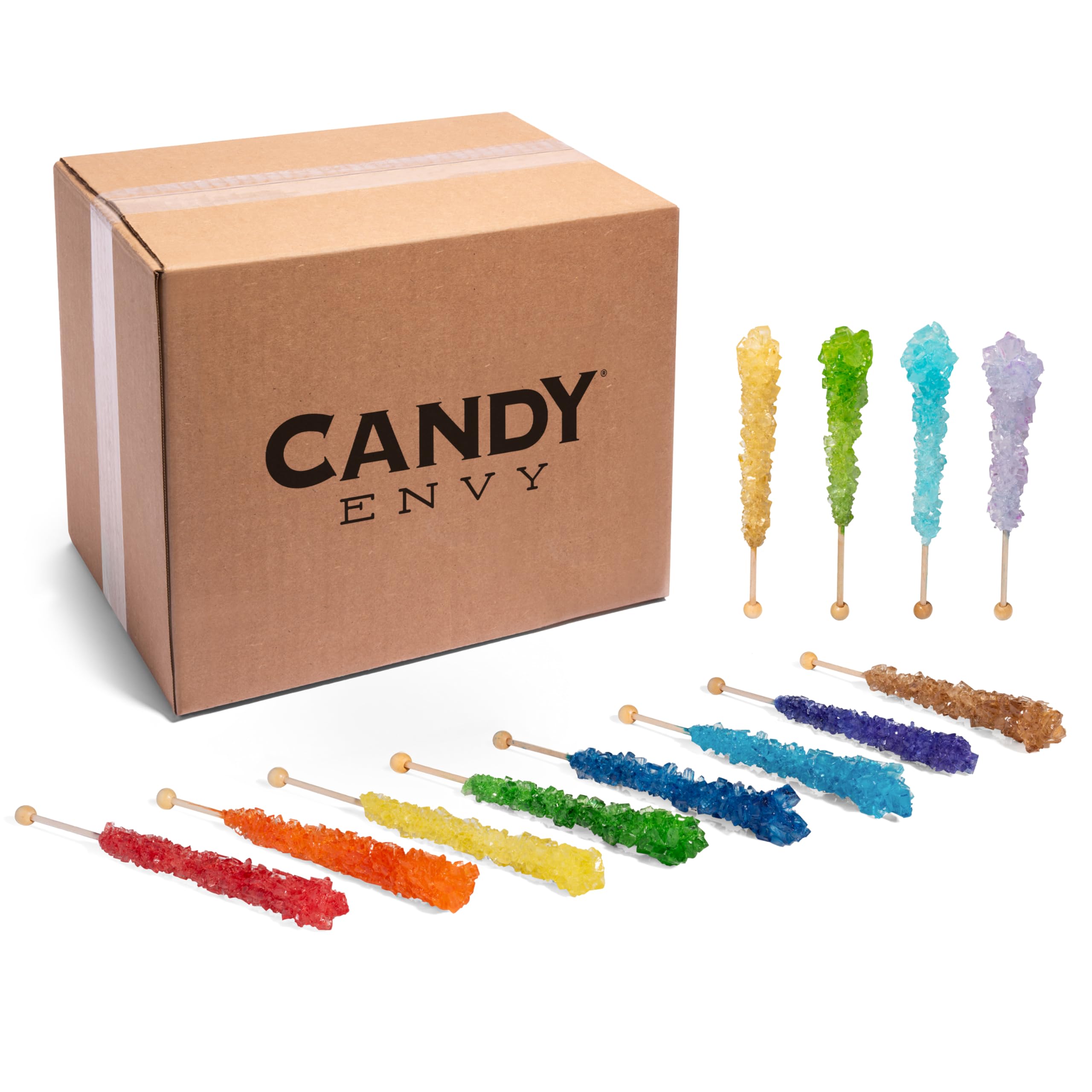 Assorted Rock Candy Sugar Sticks - Assorted Colors & Flavors - 72 Individually Wrapped Candy