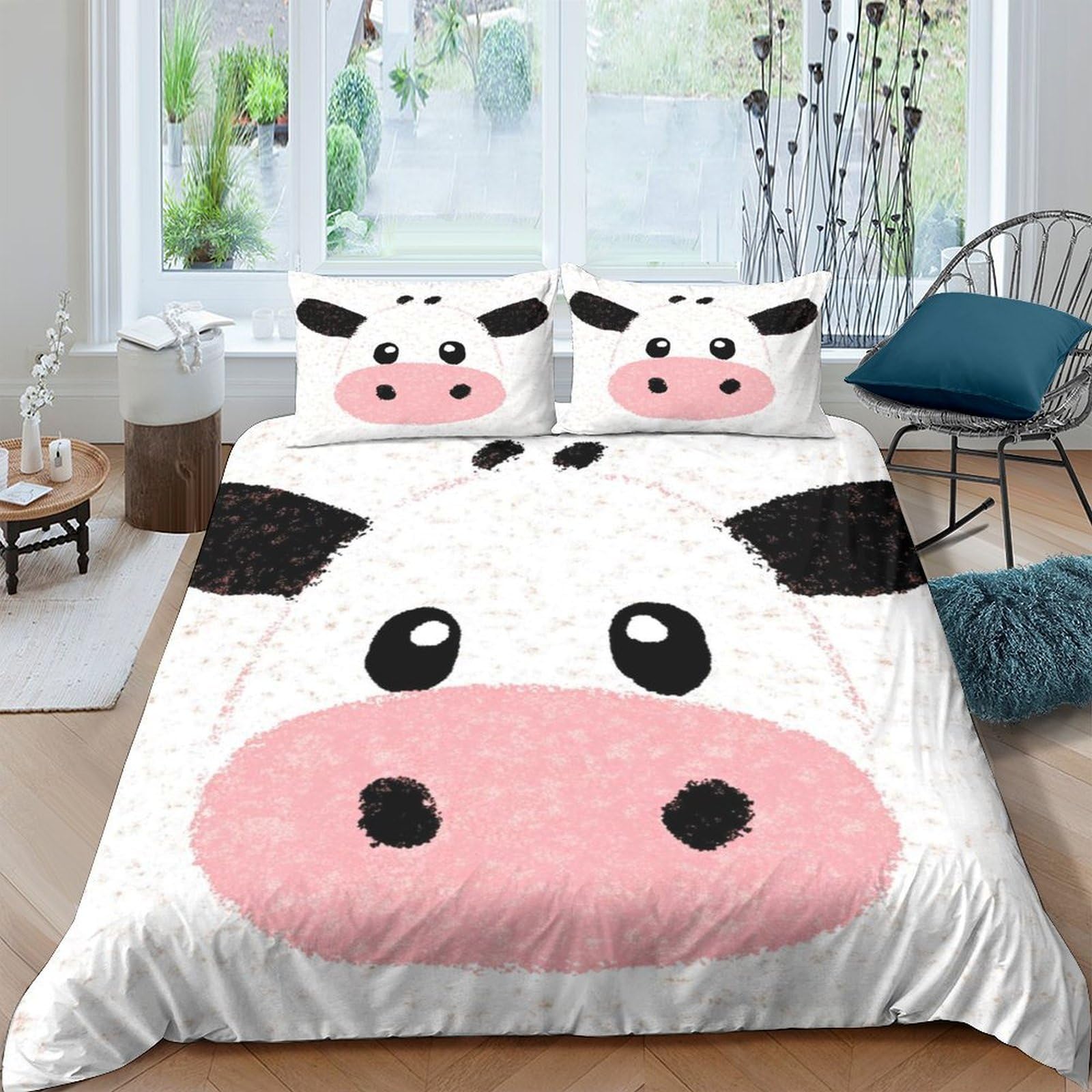 Ctjqhvkz Style-3 3D Printed Cartoon Cow Fitted Sheet Microfiber Soft Breathable Animal Face Bed Sheet For Bedroom Guest Room Mattress Decor Single（135X200cm）
