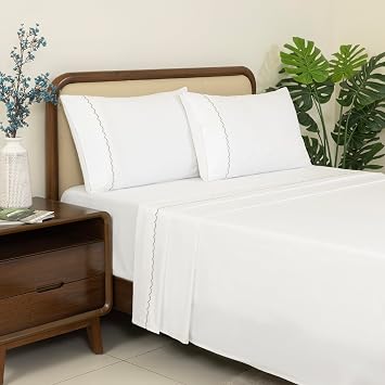 Dreamology Queen Sheet Set Cotton, 100% Cotton Embroidered Sheets Set