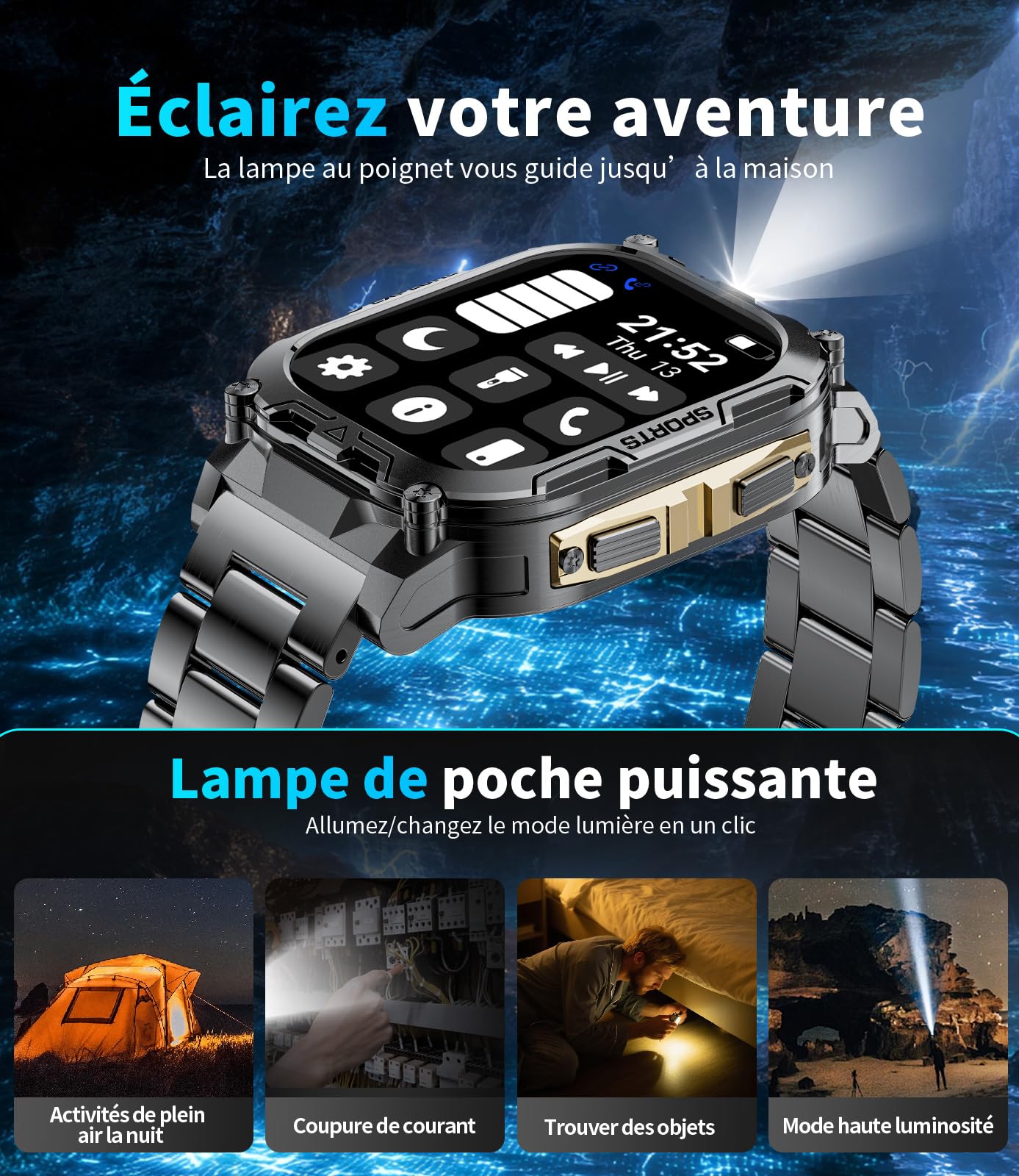 Montre Connectée Homme avec 1000 mAh,2.01'HD Grand Écran Fitness Tracker avec Sommeil/Fréquence Cardiaque,Podomètre,IP68 étanche Sport Smartwatch Homme pour Android iOS (Rose)