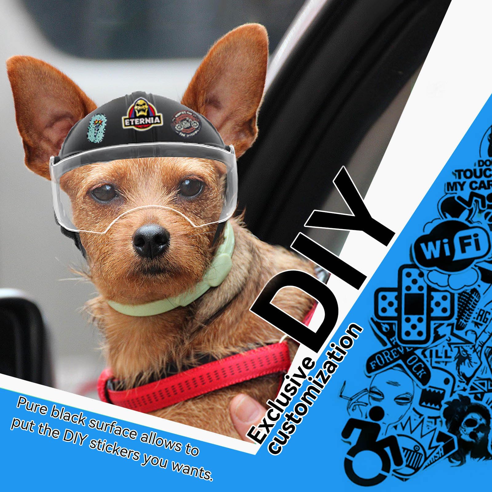 LESYPET Dog Helmet Small Breed, Dog Motorcycle Helmet Drop-Down Clear Visor for Outdoor Motorcycling Windproof Pet Hat with Ear Hole