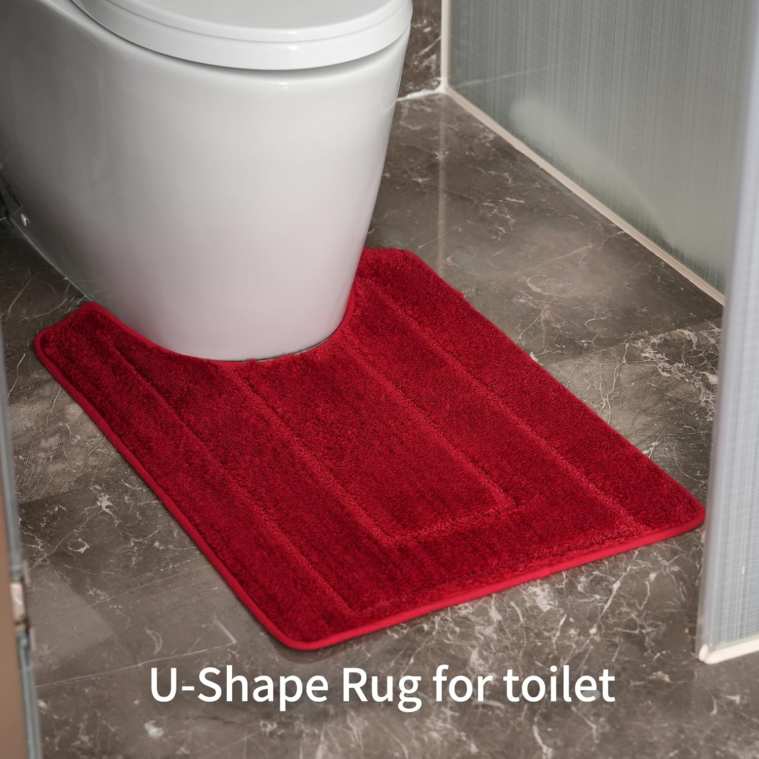 Bathroom Rugs Sets 3 Piece, with 20" x 28" U-Shaped Toilet Rug, Ultra Absorbent and Super Soft Touch, Non-Slip, Microfiber Plush,Rectangular Pattern, Quick Dry Bath Mats for Bathroom, Tub, Bedroom