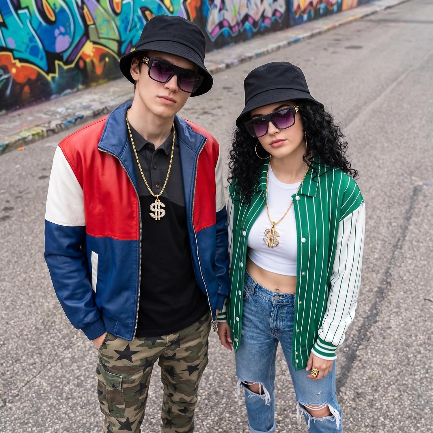 SONNYX 9Pcs Hip Hop Costume Kit, 80s 90s Rapper Outfits for Men Women