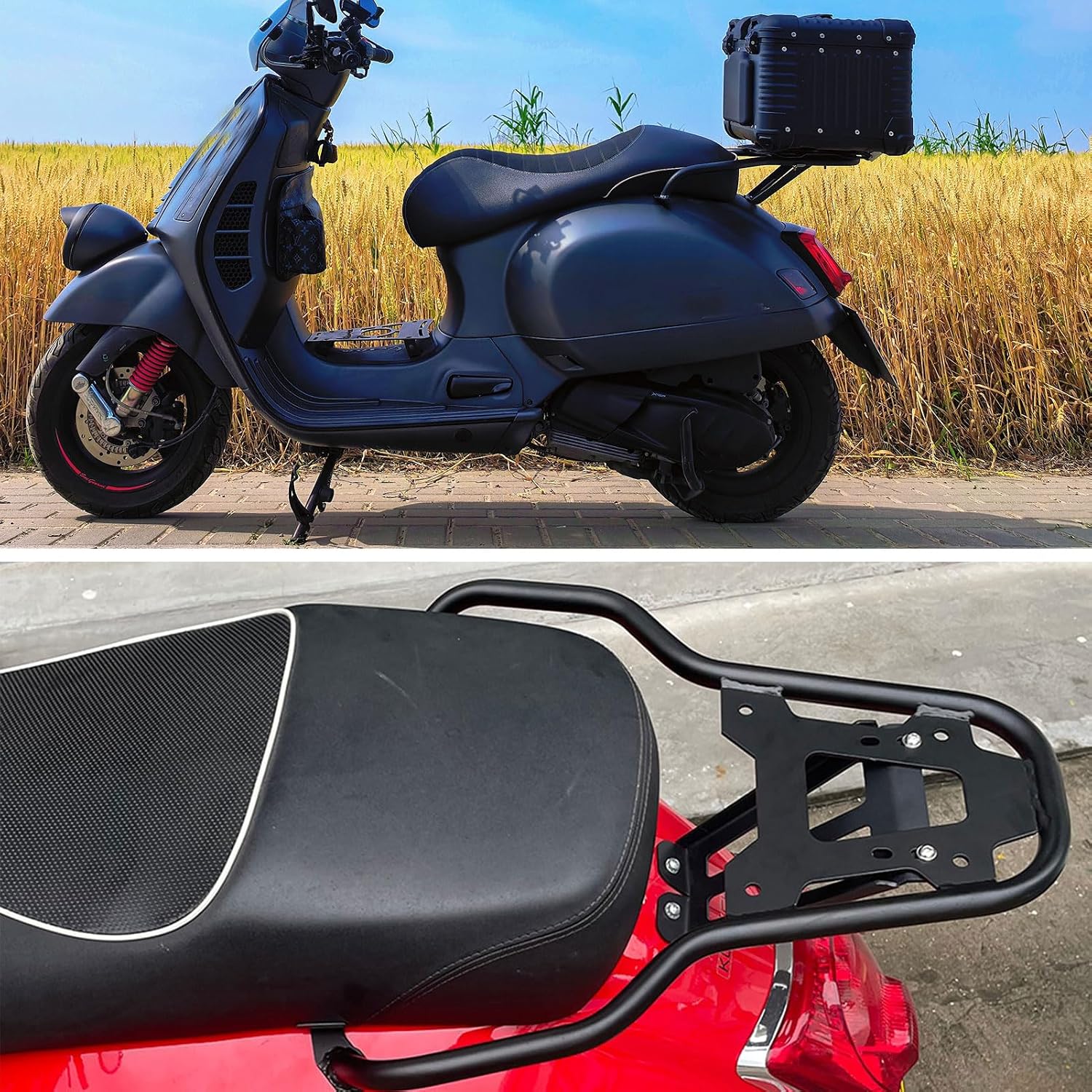 Rear Luggage Carrier Rack Compatible for Vespa GTS300 GTS 300 GTS250 GTV300 Sprint/Primavera 150 2018-2025 Motorcycle Cargo Rack Storage Box Support