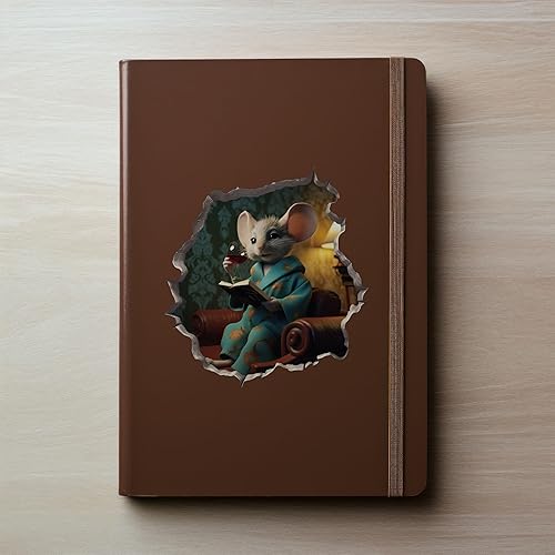 Miniatura 3 de Calcomanía de pared 3D con agujero de ratón con diseño de vino y libro mí