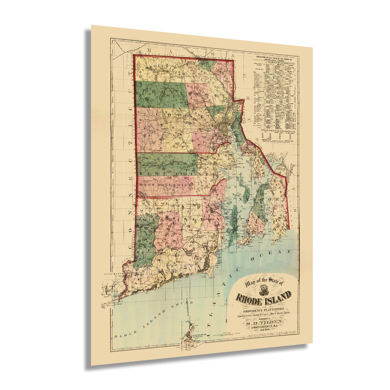 Amazon.co.jp: HISTORIX ビンテージ 1880 ロードアイランド州地図