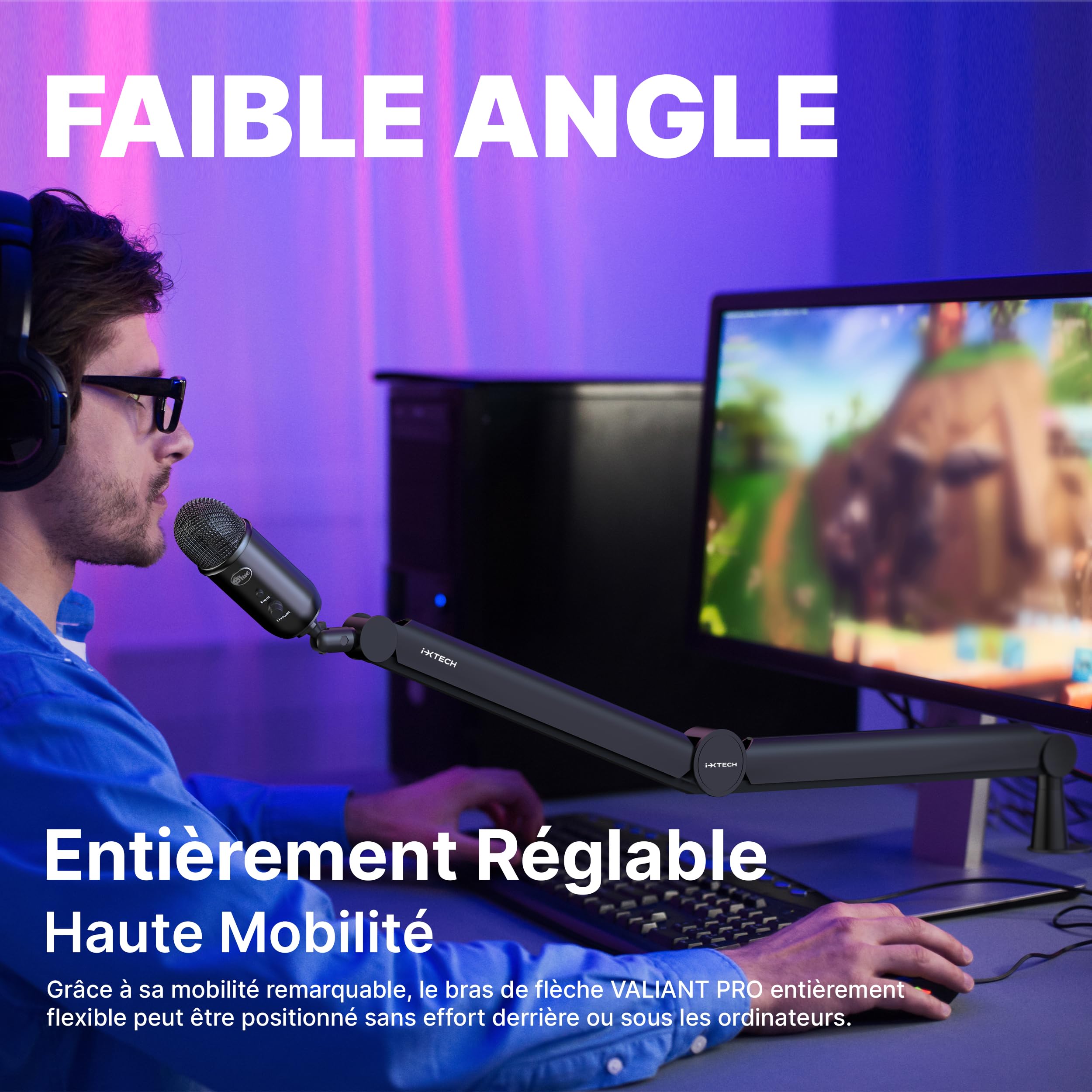 IXTECH Bras De Microphone De Qualité Supérieure Avec Support De Bureau Rotatif A 360 Entierement Reglable Pour Podcast Video Jeu Radio Studio Enregistrement Robuste Et Universel Modele