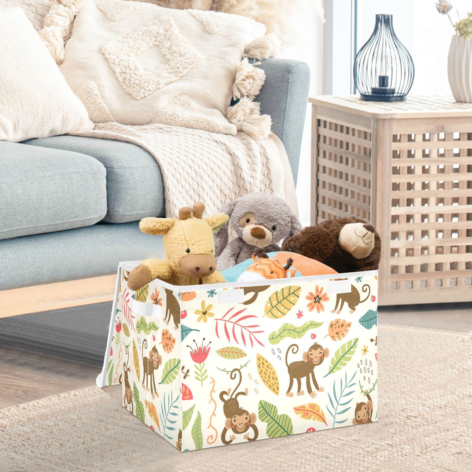 Cute Monkeys - Cajas de almacenamiento plegables con tapas, caja de almacenamiento decorativa para el hogar, dormitorio, armario, oficina, guardería