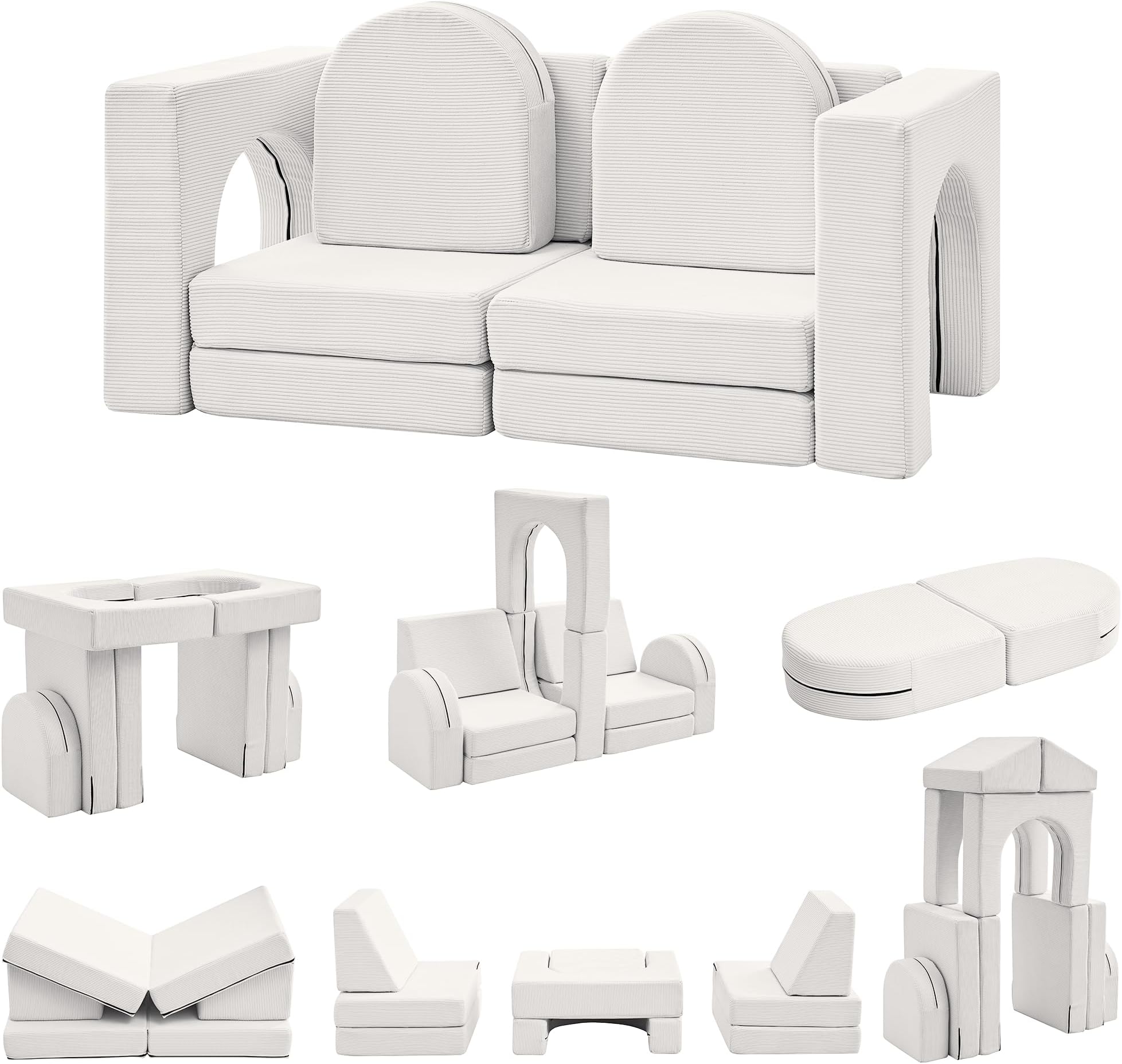 wanan Kids Couch 10PCS, Toddler Couch with Modular Kids Couches for Playroom Bedroom, 10 in 1 Multifunctional Toddler Couches for Playing, Indoor Kid Sofa for Boys Girls (Corduroy Beige)