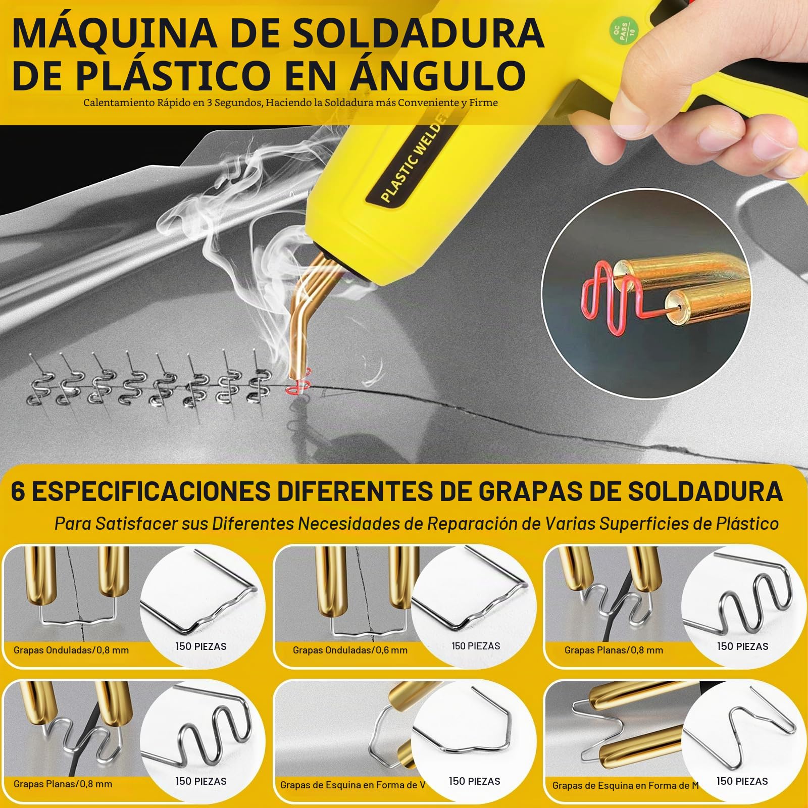 200W Soldador de Plástico,Plástico Soldadura Máquina con 900PCS Grapas,Kit de Reparación de Parachoques de Coche para la Reparación de Piezas de Plástico Automotrices