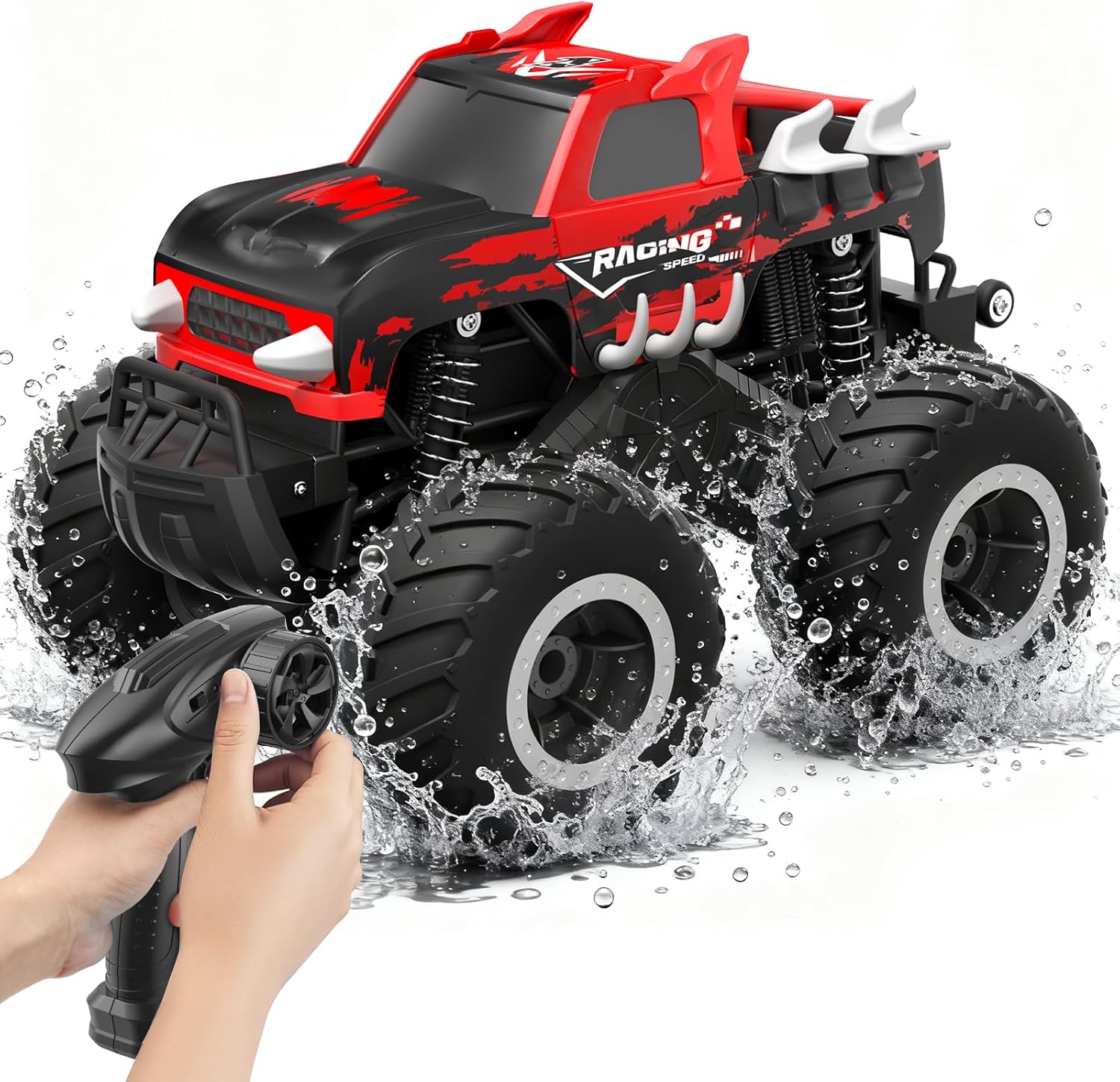 HOMETALL Amphibious Remote Control Car Monster Truck Toys - 1:16 All Terrain RC Trucks High Speed RC Cars with Crashworthy Body,Off- Road Electric Vehicle Kid Toys for Boys and Girls,Age 6+,Red