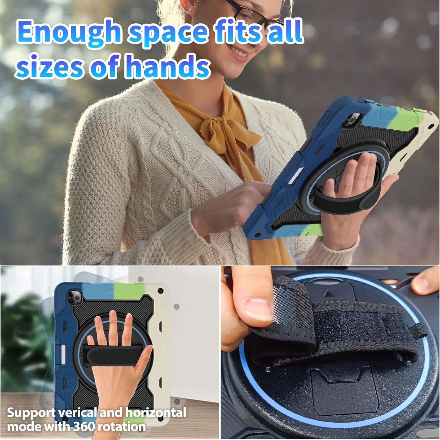 ROISKIN for iPad Pro 12.9 -Inch Case (6th, 5th, 4th & 3rd Gen) with HD Screen Protector, 360 Stand, Hand Strap, Pencil Holder,Shoulder Strap,Rugged Bulky Full Body 12.9 iPad Pro Case - Image 3