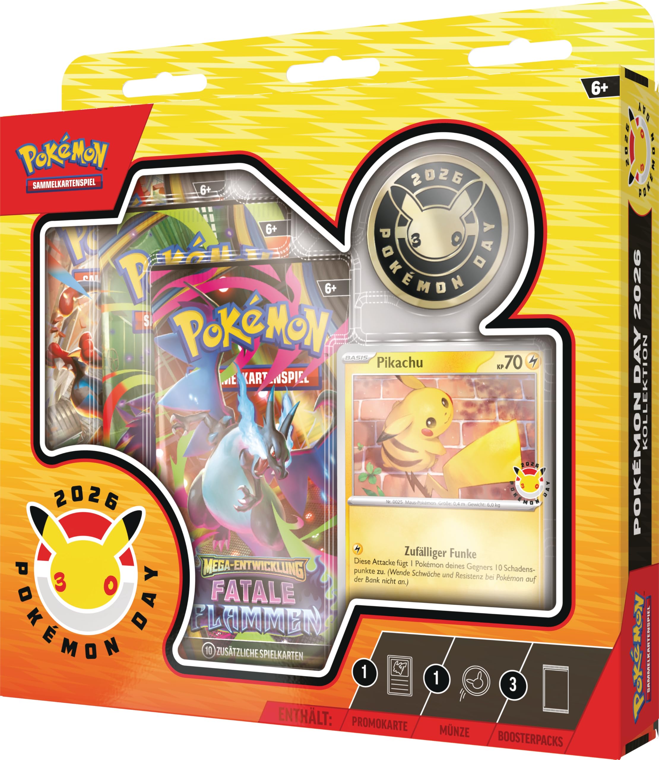 Pokémon - Juego de Cartas coleccionables: Colección Pokémon Day 2026 (1 Carta Promocional holográfica, 1 Moneda y 3 Paquetes de Refuerzos)