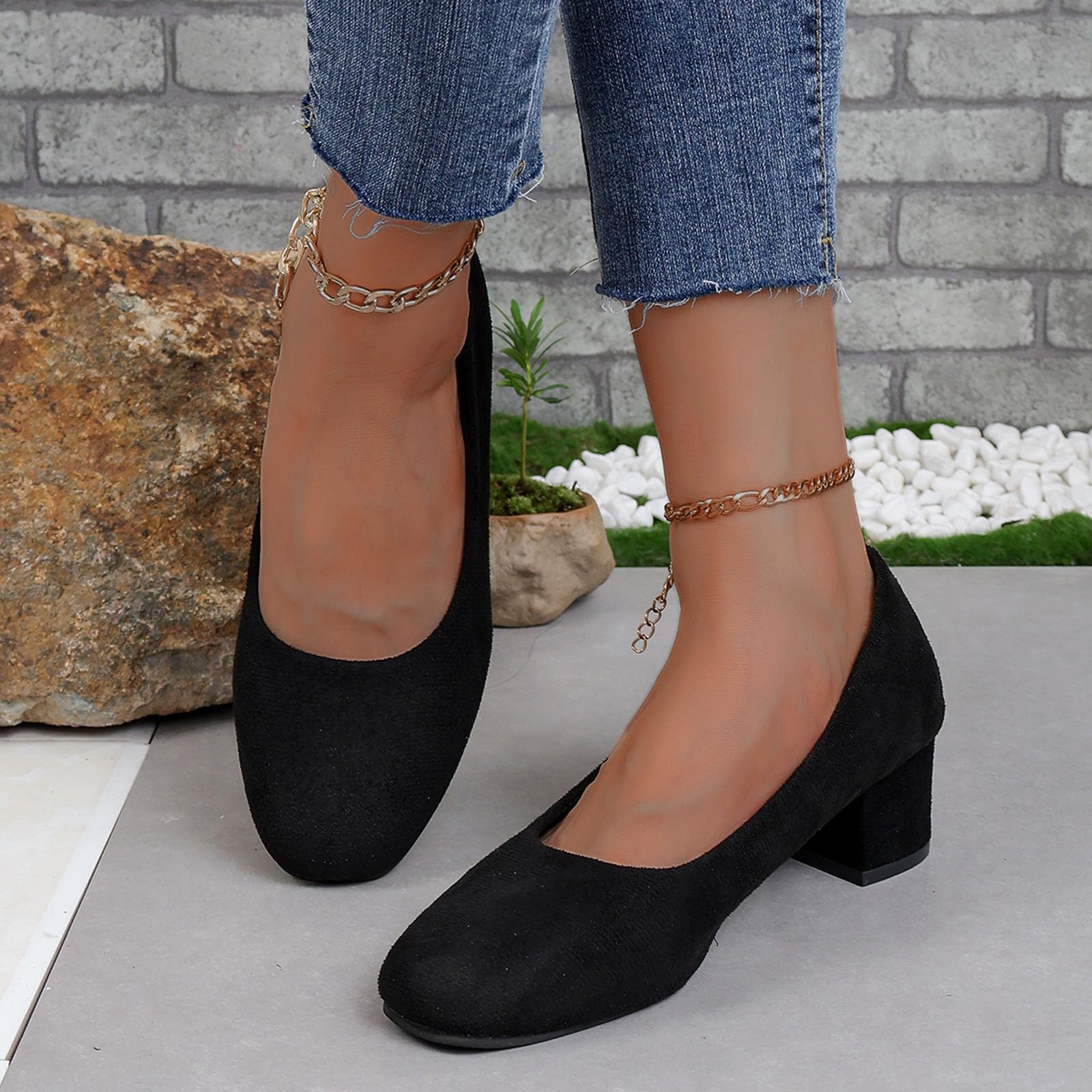 Genérico Zapatos Mujer Comodos - Zapatos De TacóN Grueso De Color SóLido para Mujer Zapatos Informales De TacóN Medio con Cabeza Redonda De TamañO Tacones Botines Ancho Especial Mujer