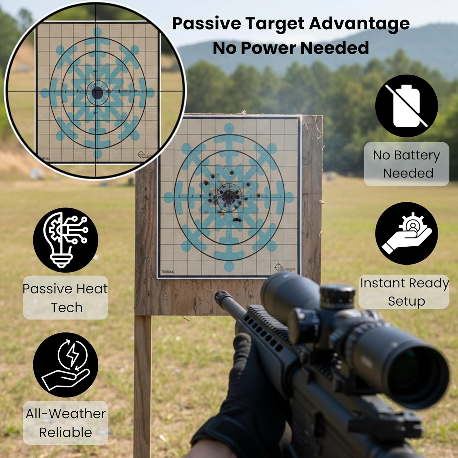 5-Winter Thermal Snow Flakes Targets – 5-Pack Passive Zeroing Rifle Shooting Targets with Diamond Bullseye, Extra-Bright Thermal Snow Flakes for Outdoor Range