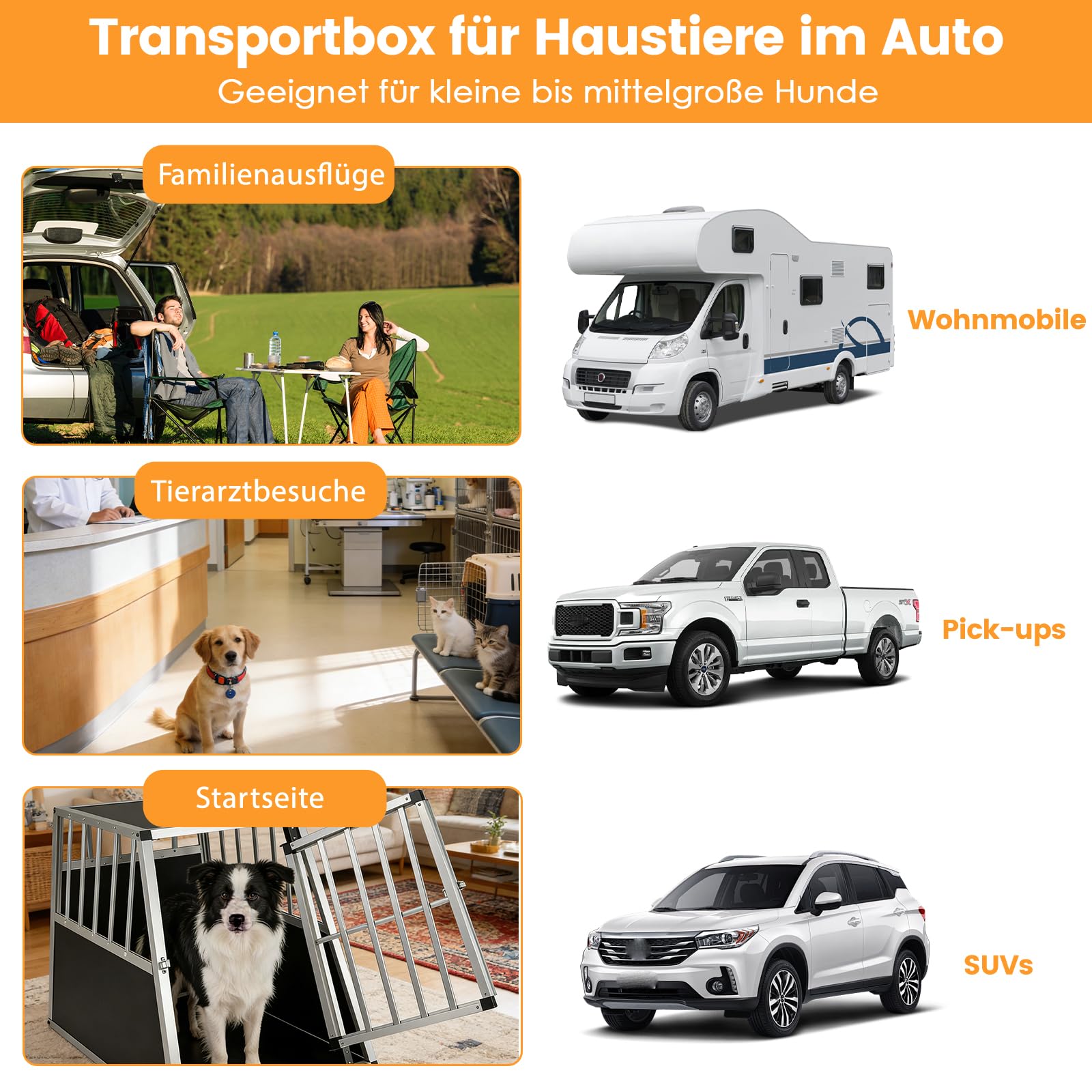 GYMAX Transportín de Aluminio para Perros Gatos, Transporte para Coche Mascotas con Cerradura, Estructura de Metal, Caja de Transporte Robusto y Fácil (91 x 65 x 69,5 cm)