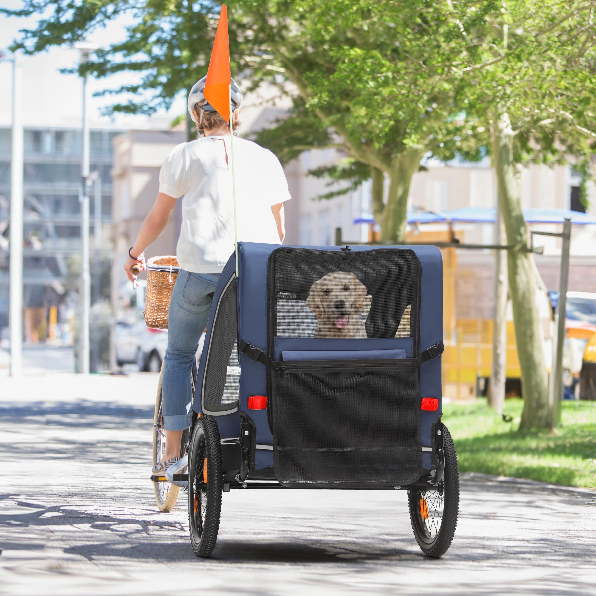 YITAHOME Rimorchio per cani 2 in 1 con ruota anteriore girevole a 360° e rimovibile, passeggino per cani in tela Oxford 600D, rimorchio per bicicletta, max 40 kg, riflettori e guinzaglio di sicurezza