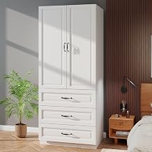 White Wardrobe with 2 Drawers and 2 Doors, 75" Tall x 32" Wide